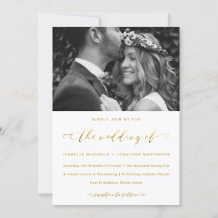 Invitation Faux Gold et White Mariage Calligraphie et photo