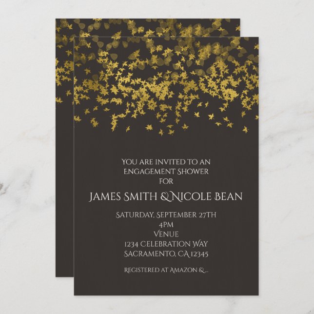 Invitation Faux Gold Falling Feuille Automne Rustique Invitat (Devant / Derrière)