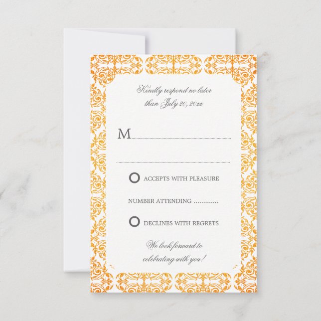 Invitation Faux Gold Flourd Damask RSVP (Dos)