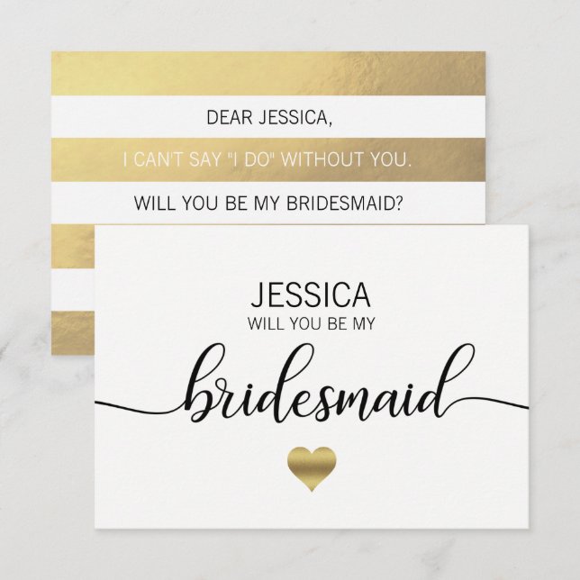 Invitation Faux Gold Foil Black Serez-vous ma servante d'honn (Devant / Derrière)