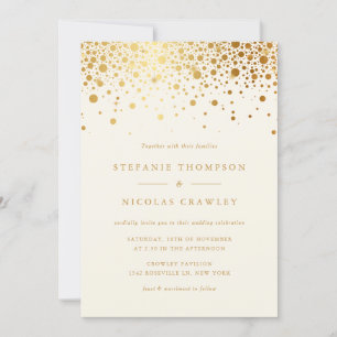 Invitation Faux Gold Foil Confetti Dots Mariage ivoire