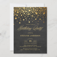 Faux Gold Foil Confetti Dots Noir Anniversaire