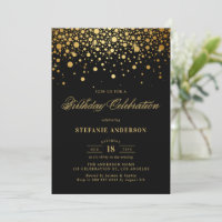 Faux Gold Foil Confetti Dots Noir Anniversaire