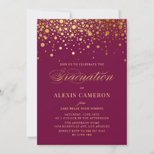 Invitation Faux Gold Foil Confetti Dots Purple Graduation