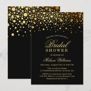 Invitation Faux Gold Foil Confetti Fête des mariées noire