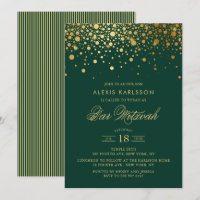 Faux Gold Foil Confetti Green Bar Mitzvah