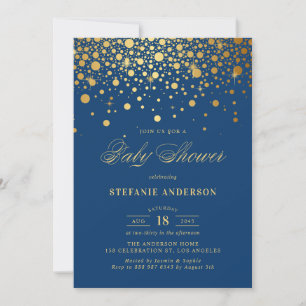Invitation Faux Gold Foil Confetti Marine Baby shower