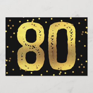 Invitation Faux Gold Foil Confetti Noir 80e anniversaire