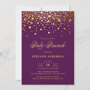 Invitation Faux Gold Foil Confetti Purple Baby Brunch