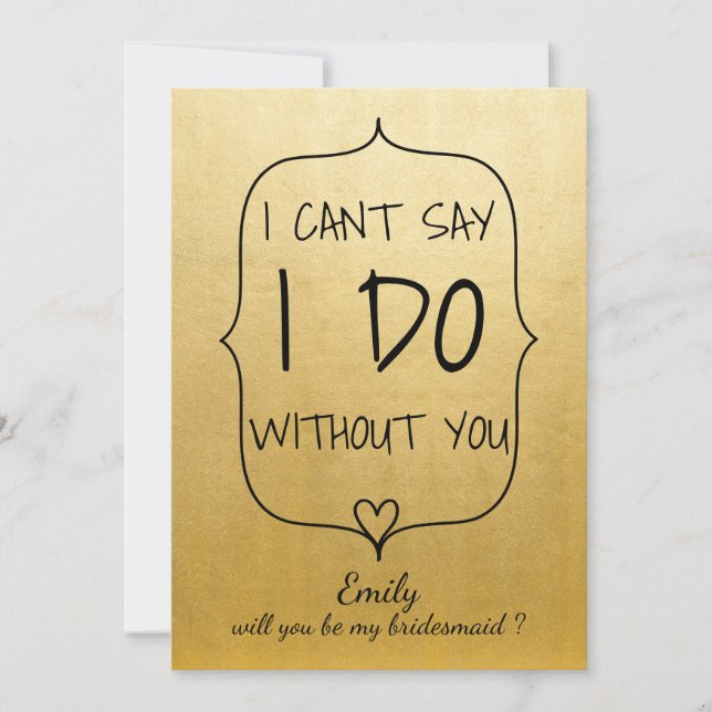 Invitation Faux Gold Foil Cute Heart Bridesmaid (Devant)