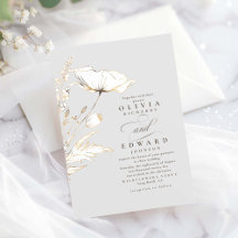 Faux Gold Foil Fleur sauvage gris clair Mariage