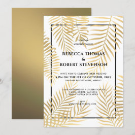 Invitation Faux Gold Foil Palm Feuille Tropical Beach Wedding