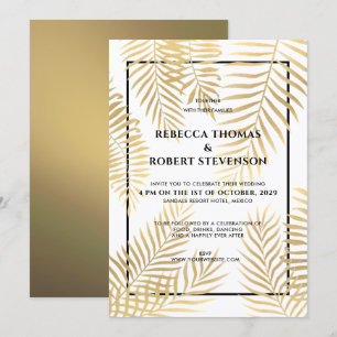 Invitation Faux Gold Foil Palm Feuille Tropical Beach Wedding