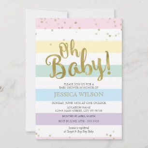 Invitation Faux Gold Foil Rainbow Stripes