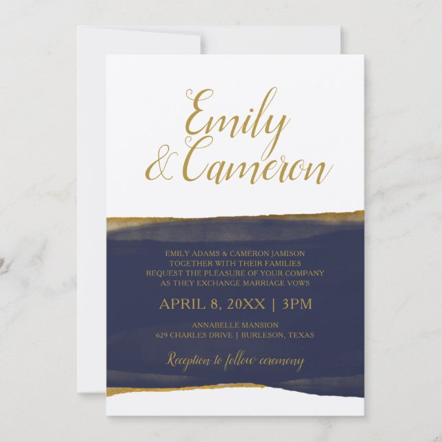 Invitation Faux Gold Foil Watercolor Strip | Marin (Devant)