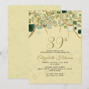 Invitation Faux Gold Gemstones Anniversaire Crème