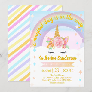 Invitation Faux Gold Girls Magical Unicorn Rainbow Birthday