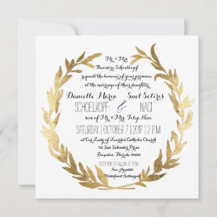 Invitation Faux Gold Laurel Wreath Olive Leaf Carré