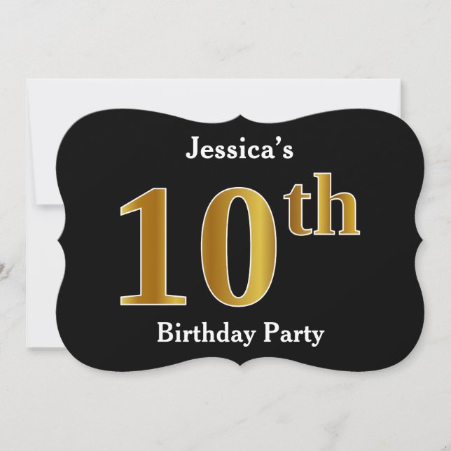 Invitation Faux Gold Look 10th Birthday Party + Nom personnal (Devant)