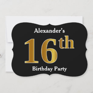 Invitation Faux Gold Look 16th Birthday Party + Nom personnal