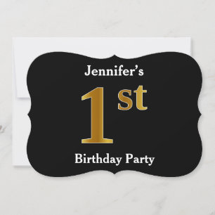 Invitation Faux Gold Look 1er fête d'anniversaire + Nom perso