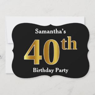 Invitation Faux Gold Look 40th Birthday Party + Nom personnal