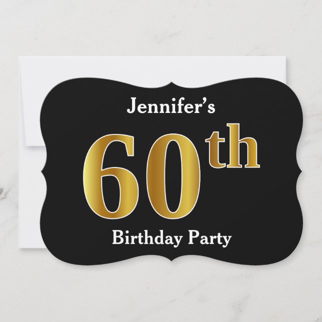Invitation Faux Gold Look 60th Birthday Party + Nom personnal (Devant)
