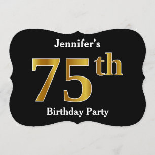 Invitation Faux Gold Look 75th Birthday Party + Nom personnal