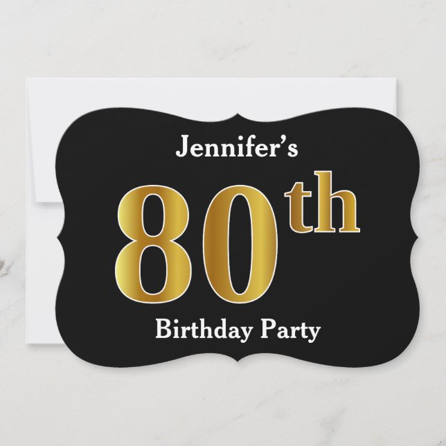 Invitation Faux Gold Look 80th Birthday Party + Nom personnal (Devant)