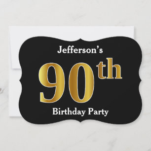 Invitation Faux Gold Look 90th Birthday Party + Nom personnal