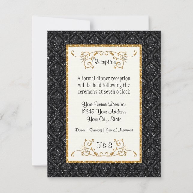 Invitation Faux Gold Parties scintillant Damask Style Billet  (Devant)