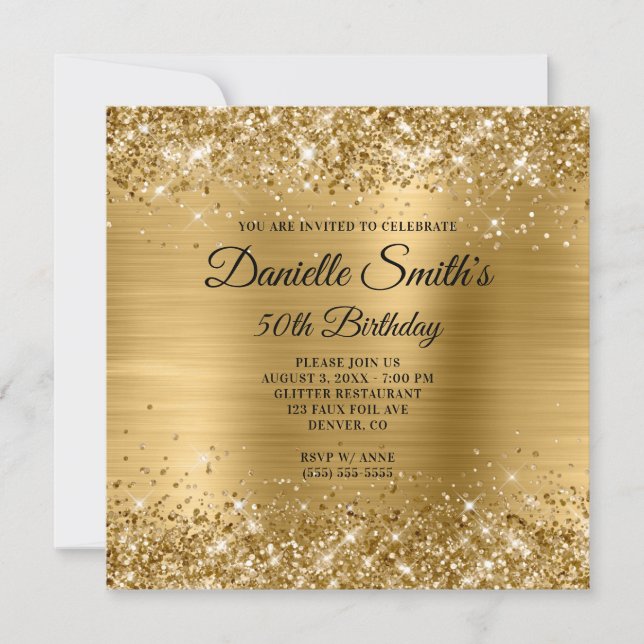 Invitation Faux Gold Parties scintillant et Foil 50e annivers (Devant)