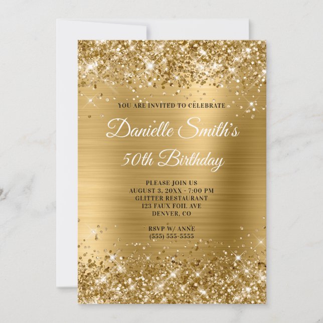 Invitation Faux Gold Parties scintillant et Foil 50e annivers (Devant)