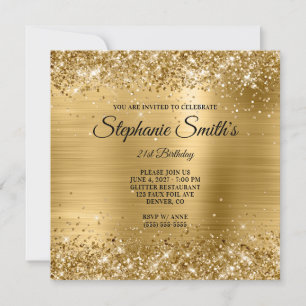 Invitation Faux Gold Parties scintillant Foil Monogramme 21e 