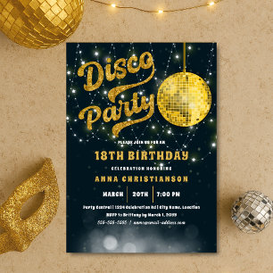 Invitation Faux Gold Parties scintillant Retro Disco Party An