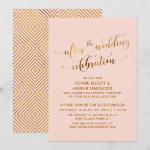 Invitation Faux Gold sur Blush après la fête du Mariage