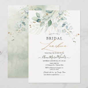 Invitation Faux Gold Vert Aquarelle Eucalyptus Luncheon