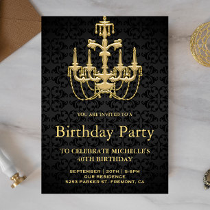 Invitation Faux Gold Vintage lustre fête d'anniversaire