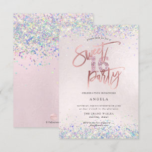 Invitation Faux hologram Sweet 16 Strass Blush