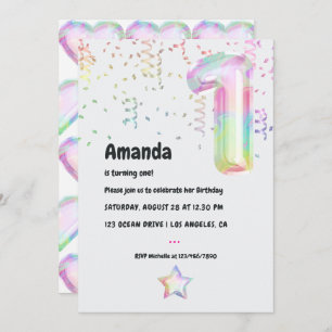Invitation Faux Iridescente Balloon 1er anniversaire Invitati