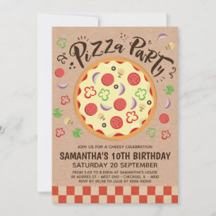 Invitation Faux Kraft Pizza Party Anniversaire