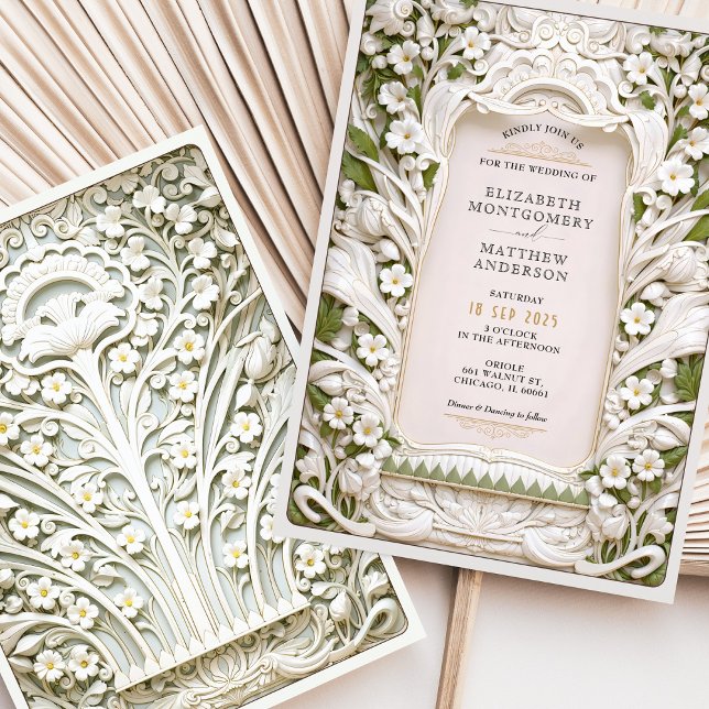 Invitation Faux Mariage sculpté en fleurs d'ivoire (Créateur téléchargé)