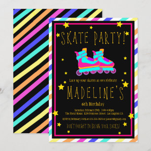 Invitation Faux Neon Roller Skate Chalkboard Arc-en-ciel Anni