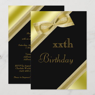 Invitation Faux Nœud et Ruban Élégant pour Anniversaire Tout
