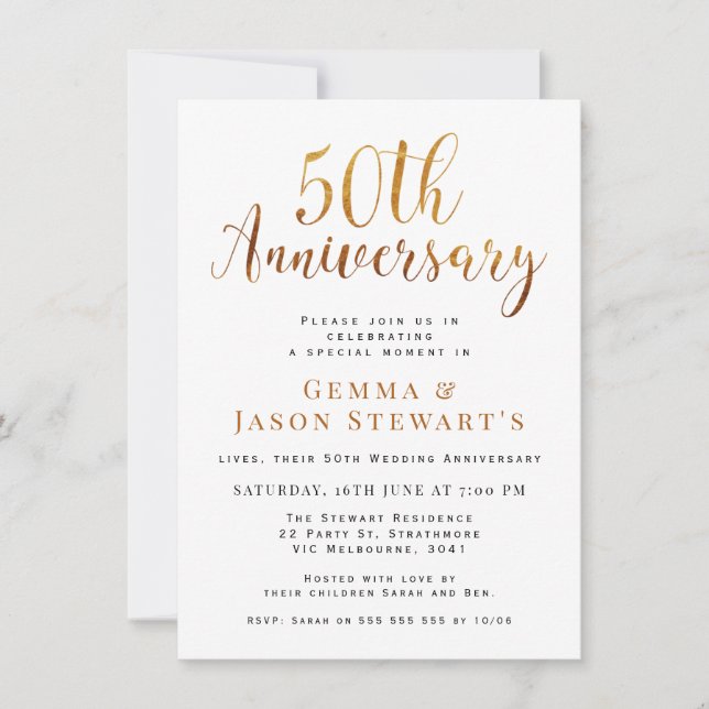 Invitation Faux Or Calligraphie 50e Anniversaire de Mariage (Devant)