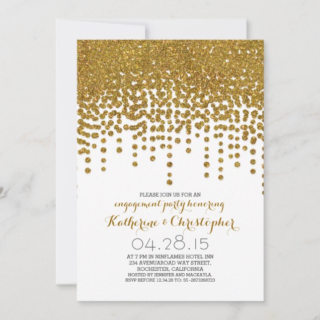Invitation faux or parties scintillant feuille confetti (Devant)