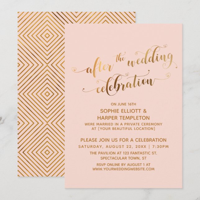 Invitation Faux Or sur les Joues Après la Célébration de Mari (Devant / Derrière)