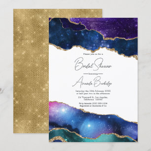 Invitation Faux Paillettes Agate Cosmique Céleste Réception d