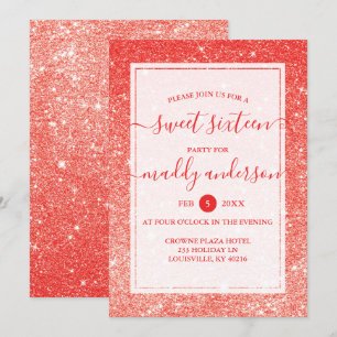 Invitation Faux Paillettes Rouges Élégant Anniversaire Sweet 