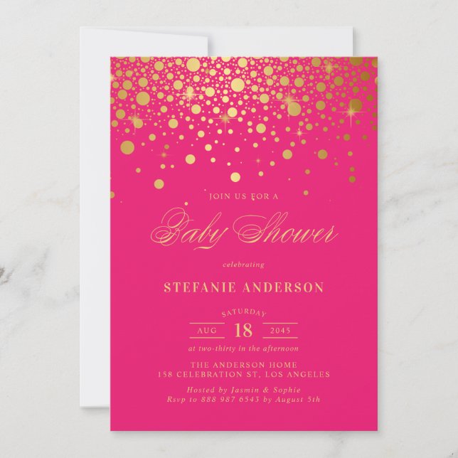 Invitation Faux papier doré Confetti Rose Chaud Baby Shower (Devant)
